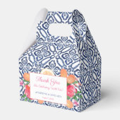 Donkerblauwe  Tegels Citrus Roze Trouwdouche Bedankdoosjes (Voorkant Zijde)