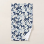 Donkerblauwe toile paarden naadloos bad handdoek (Handdoek)
