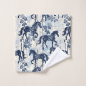 Donkerblauwe toile paarden naadloos bad handdoek (Wasdoekje)