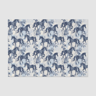 Donkerblauwe toile paarden naadloos tissuepapier