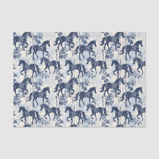 Donkerblauwe toile paarden naadloos tissuepapier (Voorkant)