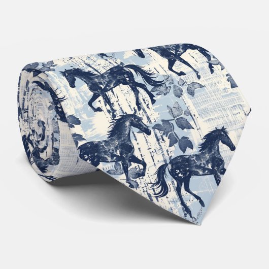 Donkerblauwe toile paarden racen stropdas (Opgerold)