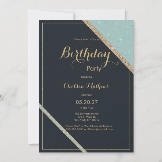 Donkerblauwe turquoise gouden glinsterende geometr kaart (Voorkant)