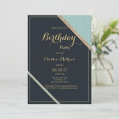 Donkerblauwe turquoise gouden glinsterende geometr kaart (Staand voorkant)