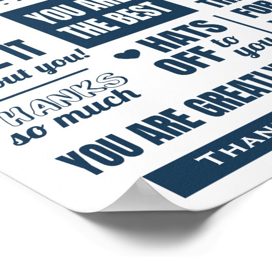 Donkerblauwe typografie Dank je wel Poster (Hoek)