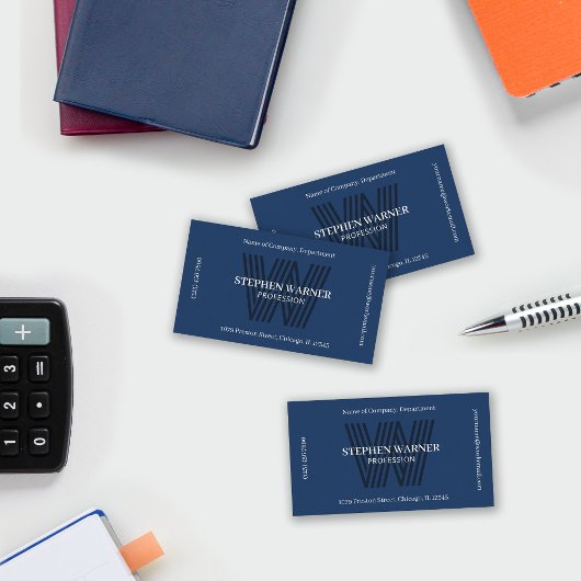 Donkerblauwe typografie monogram eenzijdig visitekaartje