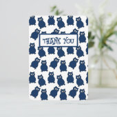 Donkerblauwe uil verjaardagsfeestje bedankkaart (Staand voorkant)