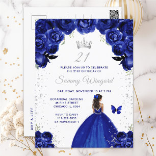 Donkerblauwe verjaardagsfeest prinses met donkere  briefkaart