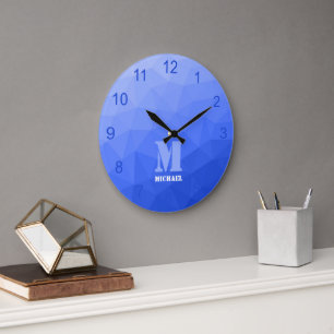 Donkerblauwe verloop Geometrisch Mesh Patroon Mono Grote Klok