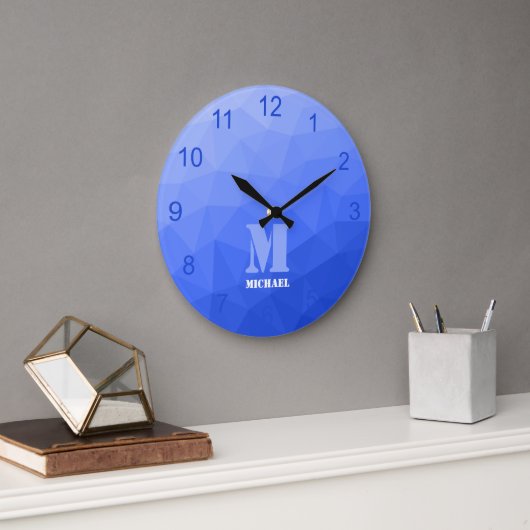 Donkerblauwe verloop Geometrisch Mesh Patroon Mono Grote Klok (Kantoor)