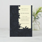 Donkerblauwe Victoriaans bruiloft met sierbloem Kaart (Staand voorkant)