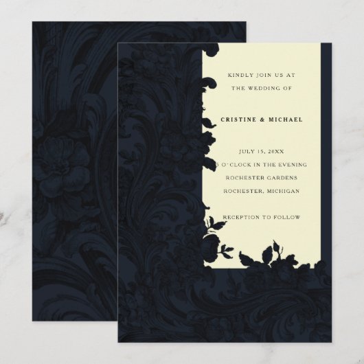 Donkerblauwe Victoriaans bruiloft met sierbloem Kaart (Voorkant / Achterkant)
