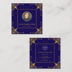 Donkerblauwe visitekaartje met metallic goud contactkaartje