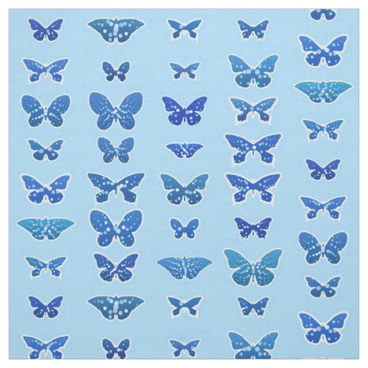 Donkerblauwe vlinders, hemelsblauwe achtergrond stof (Swatch)