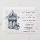 Donkerblauwe vogel, uitnodiging voor Damask (Voorkant)