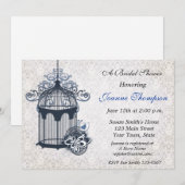 Donkerblauwe vogel, uitnodiging voor Damask (Voorkant / Achterkant)