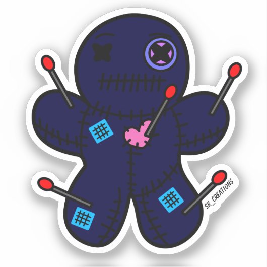 Donkerblauwe voodoo pop sticker (Voorkant)