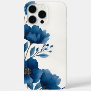 Donkerblauwe waterverf bloemen iPhone hoesje