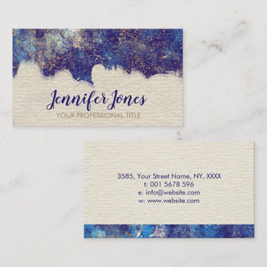 Donkerblauwe Waterverf en goudgrunge Visitekaartje (Voorkant / Achterkant)