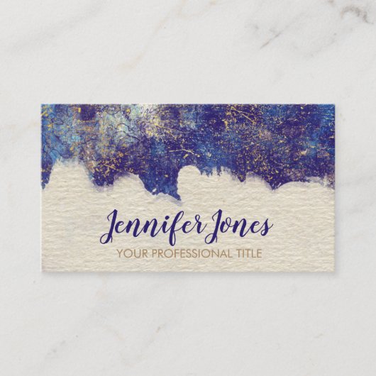 Donkerblauwe Waterverf en goudgrunge Visitekaartje (Voorkant)