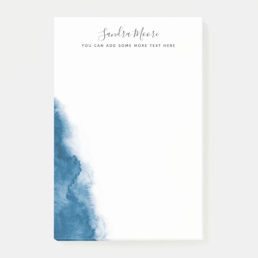 Donkerblauwe waterverf gepersonaliseerde naam post-it® notes (Voorkant)