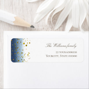 donkerblauwe waterverf gesimuleerd gouden glitters etiket