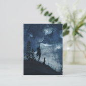 Donkerblauwe waterverf halve maan godin haas briefkaart (Staand voorkant)
