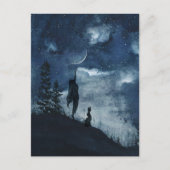 Donkerblauwe waterverf halve maan godin haas briefkaart (Voorkant)