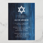 Donkerblauwe Waterverf met zilver | Bar Mitzvah Folie Uitnodiging (Voorkant)