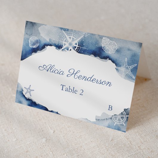 Donkerblauwe Waterverf Ocean Baby shower Place Car Kaart