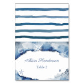 Donkerblauwe Waterverf Ocean Baby shower Place Car Kaart (Voorkant)