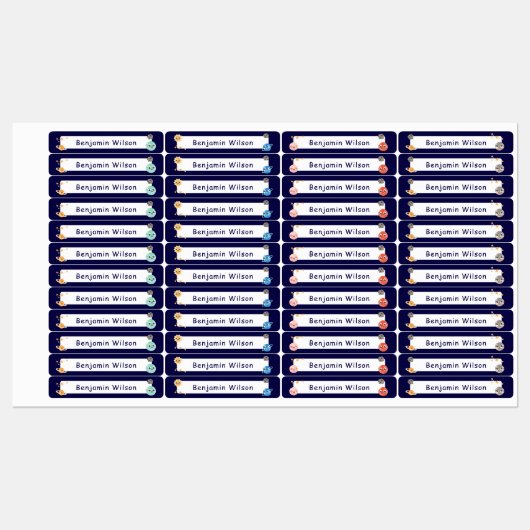 Donkerblauwe Waterverf Ruimte Aangepaste Kinder na Labels (Vel)