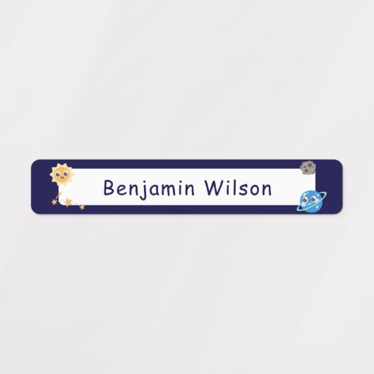 Donkerblauwe Waterverf Ruimte Aangepaste Kinder na Labels (Design 2)