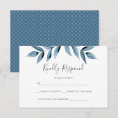Donkerblauwe waterverf verlaat RSVP-kaarten RSVP Kaartje (Voorkant / Achterkant)