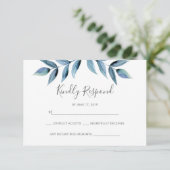 Donkerblauwe waterverf verlaat RSVP-kaarten RSVP Kaartje (Staand voorkant)