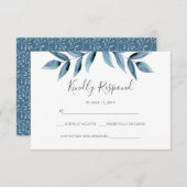 Donkerblauwe waterverf verlaat RSVP-kaarten RSVP Kaartje (Voorkant / Achterkant)