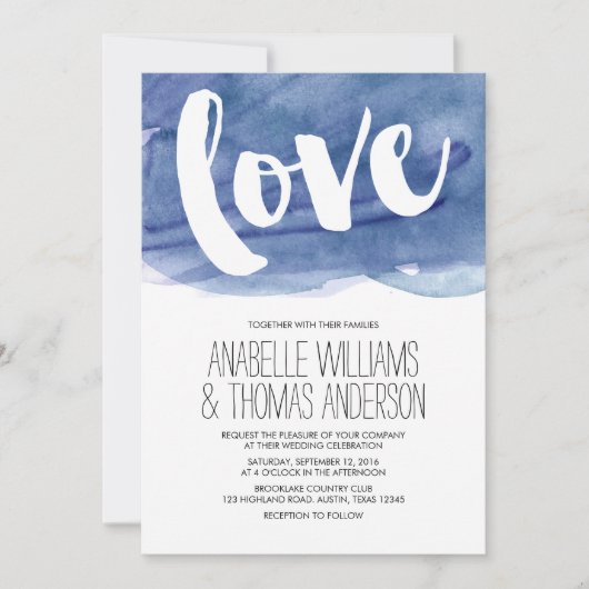 Donkerblauwe Waterverf Wash Weddenschap Kaart (Voorkant)