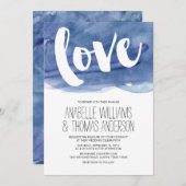 Donkerblauwe Waterverf Wash Weddenschap Kaart (Voorkant / Achterkant)