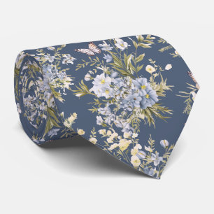 Donkerblauwe wilde bloemen lente tuin bloemen stropdas