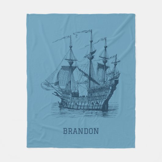 Donkerblauwe windzeilboot illustratie fleece deken (Voorkant)