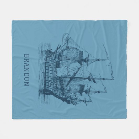 Donkerblauwe  windzeilboot illustratie fleece deken (Voorkant (Horizontaal))