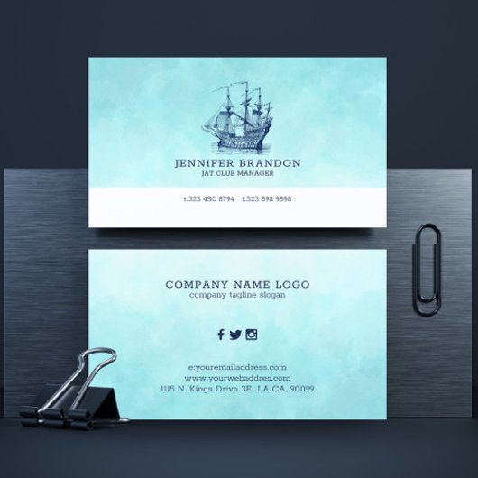 Donkerblauwe  windzeilboot visitekaartje