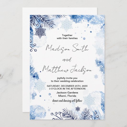 Donkerblauwe winter bruiloft uitnodigingen (Voorkant / Achterkant)