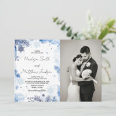 Donkerblauwe Winter bruiloft uitnodigingen met fot (Staand voorkant)