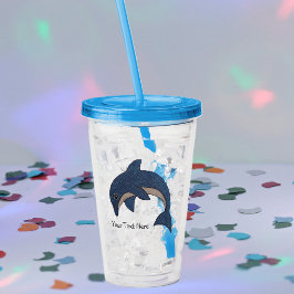 Donkerblauwe witte buik glinsterende dolfijn sprin acryl drinkbeker