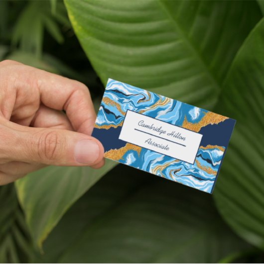 Donkerblauwe, witte en goudkleurige blauwe kunst visitekaartje