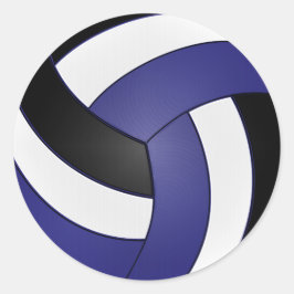 Donkerblauwe, Witte en Zwarte Volleybal Ronde Sticker