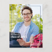 Donkerblauwe witte minimalistische aankondiging va briefkaart (Voorkant)