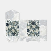Donkerblauwe & Witte Moderne Bloemige Groene Huwel Bedankdoosjes (Uitgevouwen)