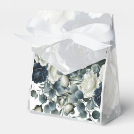 Donkerblauwe & Witte Moderne Bloemige Groene Huwel Bedankdoosjes